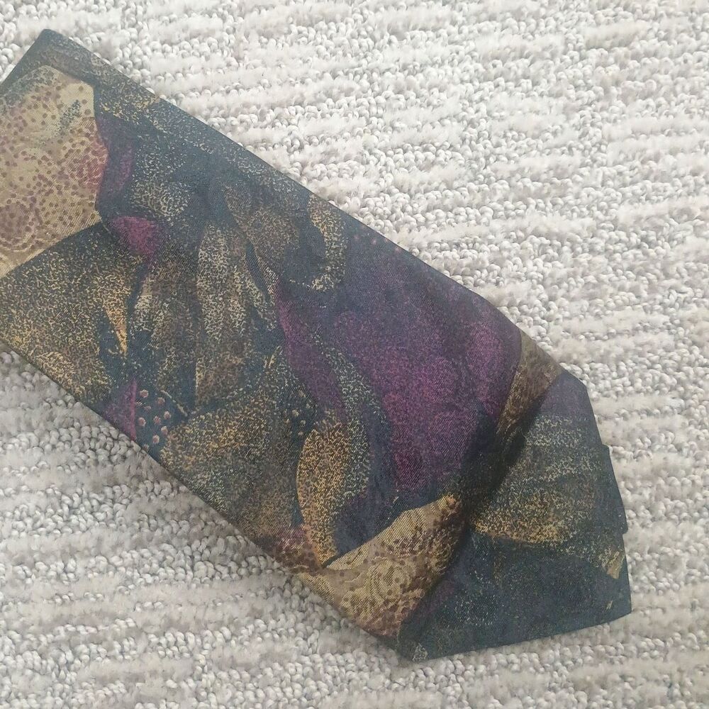 Canali Milano‎ Silk Tie Men OS Abstract Floral Geometric Purple Gold Earthy
